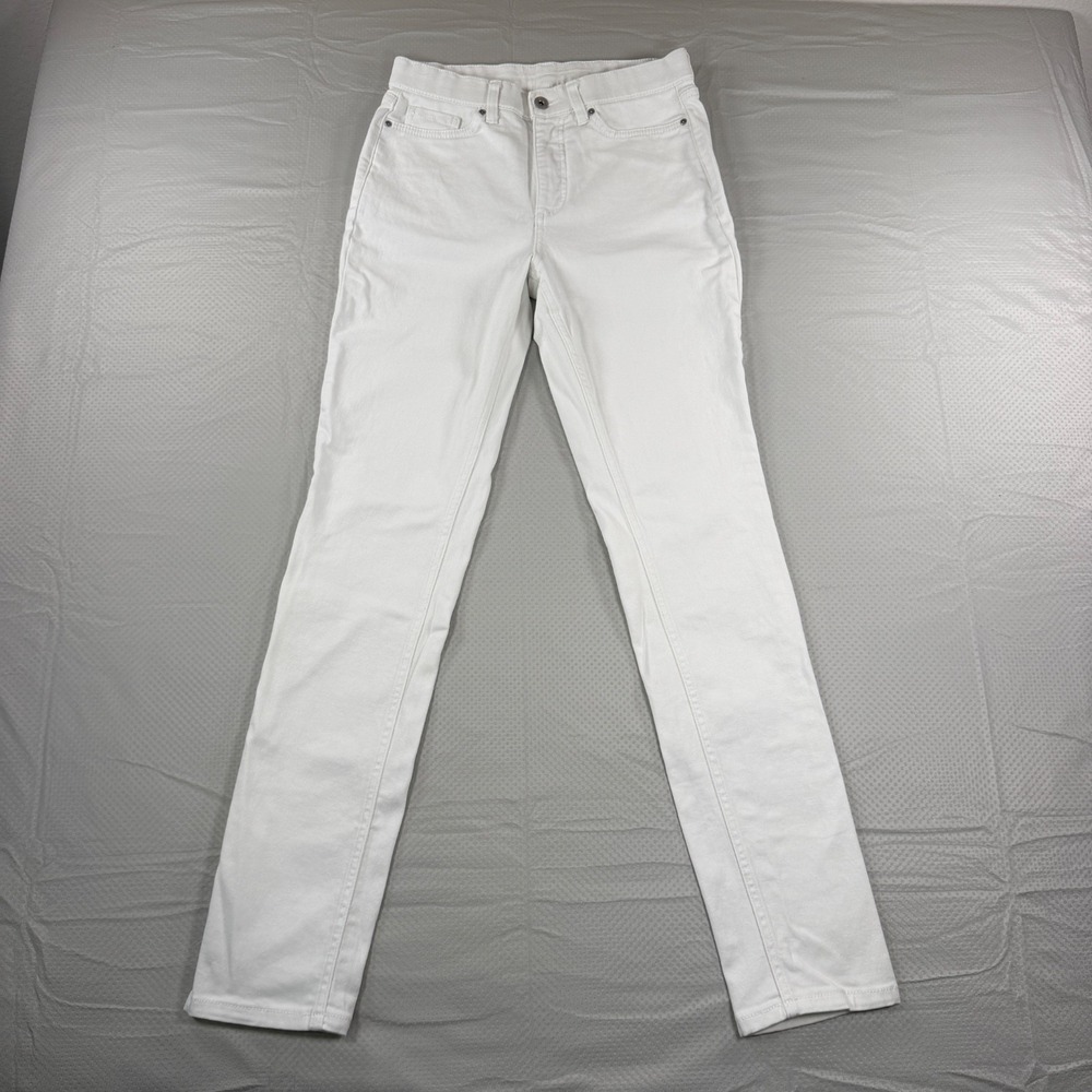 Denim & Co Womens 4 Tall White Denim Pants Stretch Slim Leg Straight Cut Jeans